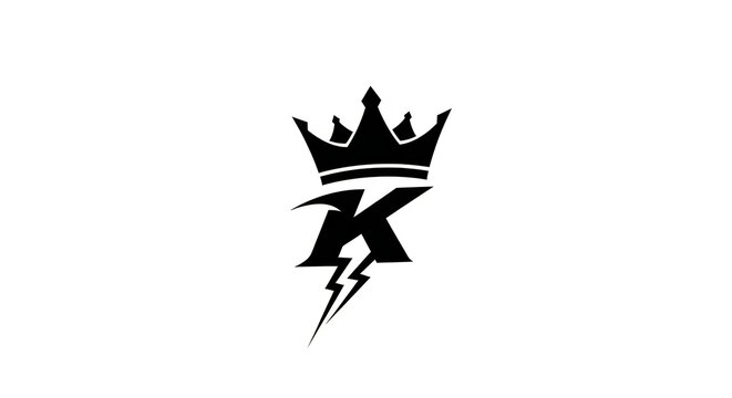 A black and white minimalist logo design featuring a letter k crowned with a sharp lightning bolt illustration