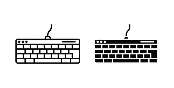 Keyboard icon in black and white color. Solid and linear icons