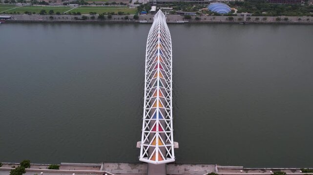 Cloudy Morning Aerial of Atal Bridge & Sabarmati Riverfront, Ahmedabad