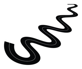 Fototapeta premium A Winding Black Road with White Lines on a White Background