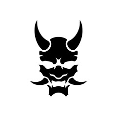 Simple oni mask logo concept. Oni samurai mask design illustration, vector.