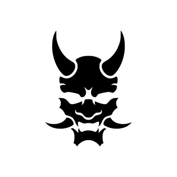 Simple oni mask logo concept. Oni samurai mask design illustration, vector.