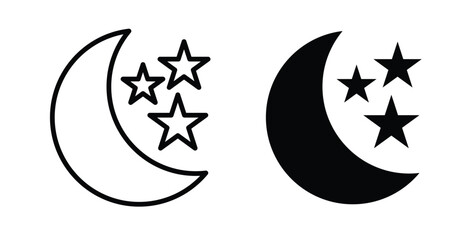 Moon icon in black and white color. Solid and linear icons © Annimo