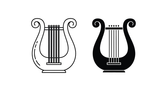 Classic musical instrument lyre vector illustration in outline and solid graphic design styles