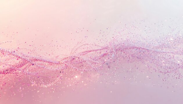 Delicate wavy lines formed by sparkling pink glitter particles float elegantly against a soft, gradient background.