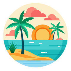 Fototapeta premium Tropical beach sunset a serene island paradise illustration