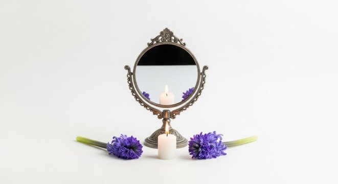 Ornate Round Mirror Candle Calm Studio