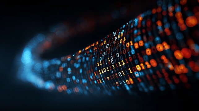 A vibrant display of colorful binary code swirling in a mesmerizing digital pattern