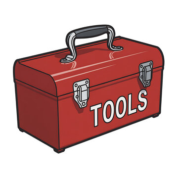 Red Metal Toolbox Illustration - Vintage Style Industrial Tool Case Icon Isolated on White
