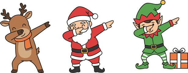 Cute dabbing holiday character set with Santa elf and reindeer © MDABULKALAM