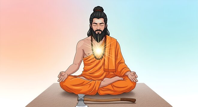 Meditating Parshuram Spiritual Peace Minimal Illustration