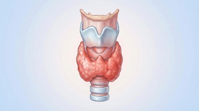 Detailed illustration of the human thyroid gland and larynx anatomy