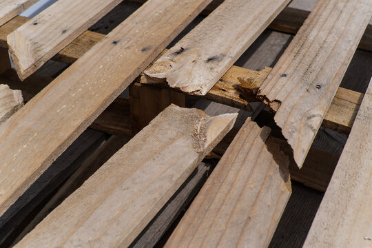 Close up of Weathered, Splintered Wooden Planks from a Discarded Pallet