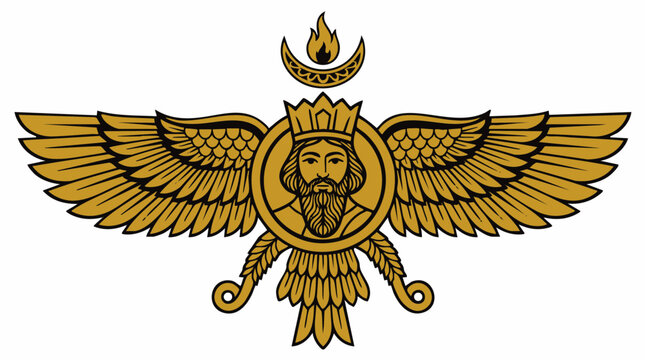 Faravahar Zoroastrian Winged Guardian Symbol With Crown.