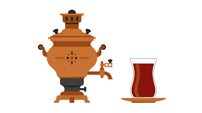 Traditional copper samovar with glass tea.