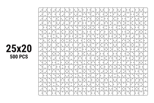 Empty jigsaw puzzle grid template, 500 pieces 25x20. puzzle elements. vector illustration on isolated
