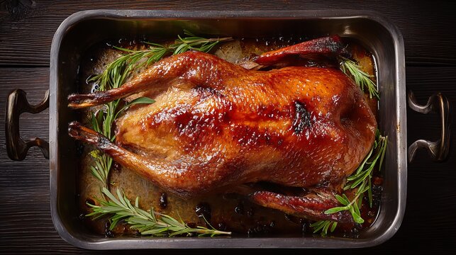 Goose, cooked in an oven, looks good from above.