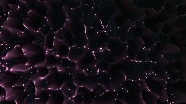 Abstract Dark Undulating Fluid Surface with Glowing Pink Edges and Neon Purple Ripples