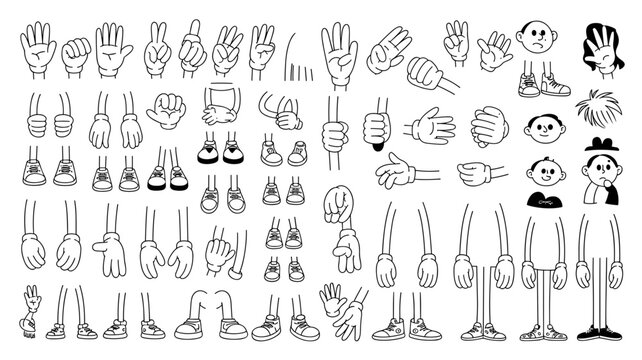Cartoon Pencil Character Parts Set Hands, Shoes and Expression Elements