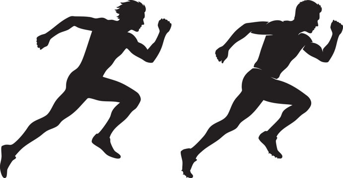 Dynamic Running Athlete Silhouette in Side View Vector Clipart Icon