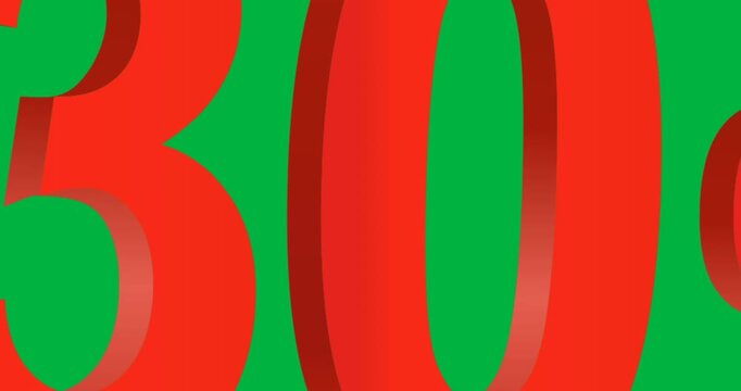 Digital animation of red 30 percent text against black background