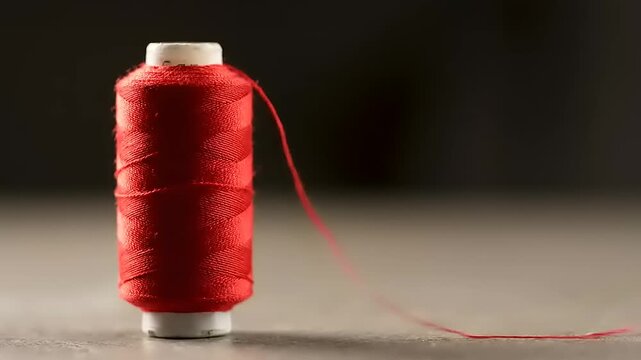 Red thread on a spool closeup.