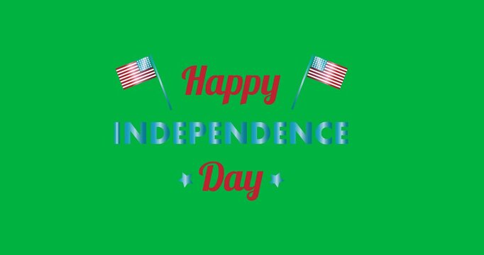 Digital animation of independence day text and american flags icon against black background