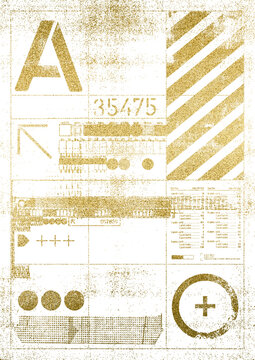 Large gold foil abstract textured collage with a transparent background