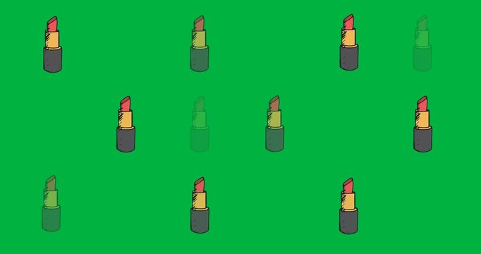 Digital animation of multiple red lipstick icons against black background