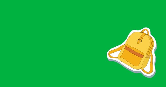 Digital animation of yellow school bag icon against black background
