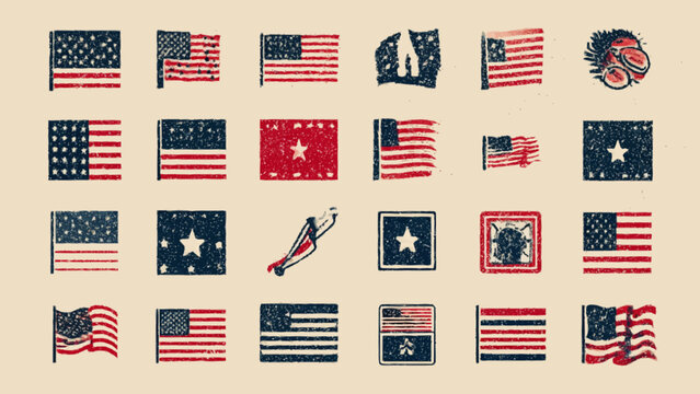 American flag icons in various styles on a patriotic multi-style pack