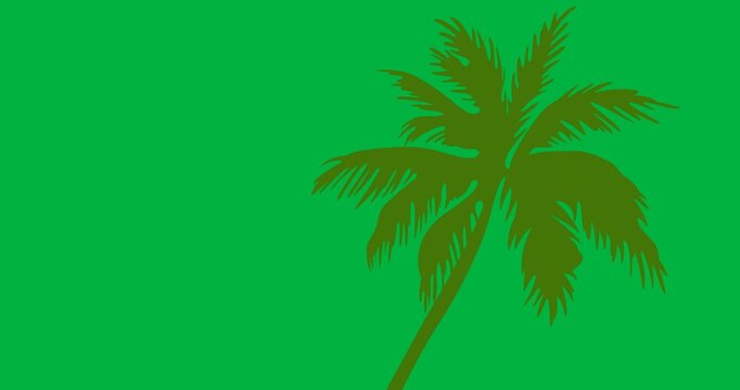 Digital animation of green palm tree icon against black background