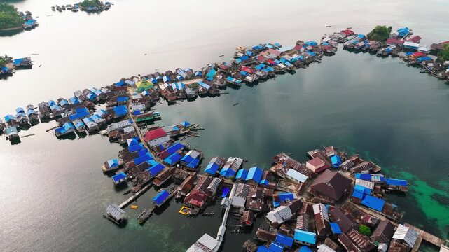 Aerial Drone View of Kepulauan Kabalutan Village &ndash; Togean Island Indonesia Tropical Ocean Community