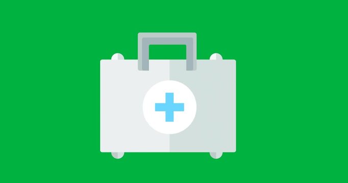 Digital animation of medical symbol over a suitcase icon against black background