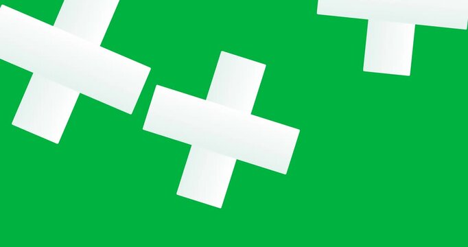 Digital animation of medical symbol icons falling against black background