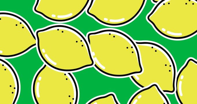 Digital animation of multiple lemon icons falling against black background