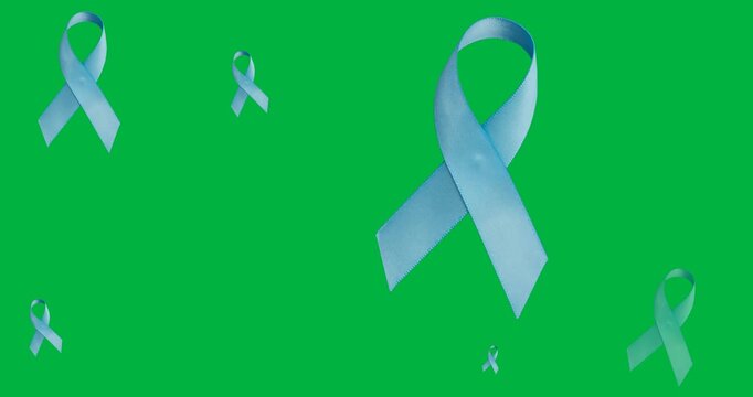 Digital animation of multiple blue ribbon icons in seamless pattern against black background