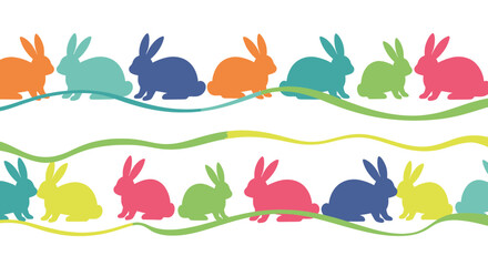 Fototapeta premium Cute Colorful Bunny Rabbits Seamless Pattern, Easter Spring Decoration Border