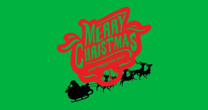 Digital animation of merry christmas and happy new year text banner against black background