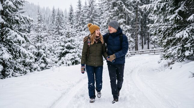 Lindo casal em meio a neve