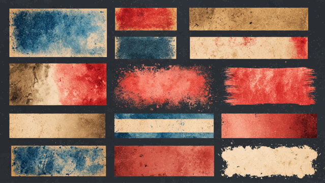 Grunge USA flag icon set with paint splatter effect on a globe background