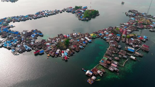 Drone Footage of Coastal Village and Wooden Houses &ndash; Togean Island Indonesia Exotic Destination