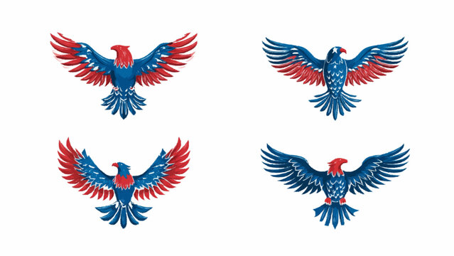 Patriotic flying eagle icon set soars around the globe with dynamic wings.