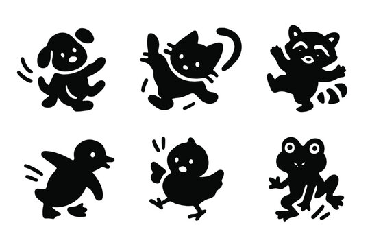 Playful Animal Icons. Playful stumble moments. Filled icon set of Playful stumble moments: slipping puppy,