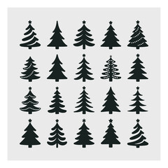 Fototapeta premium Collection of Stylized Christmas Tree Silhouettes on a Light Background