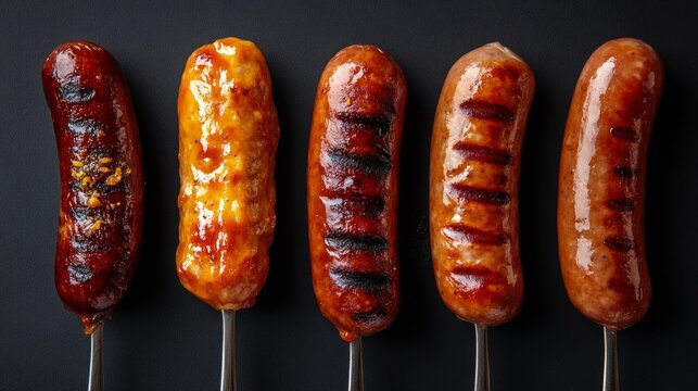 Sausages sizzling on skewers whet the appetite, providing an inspiring backdrop for culinary creations.