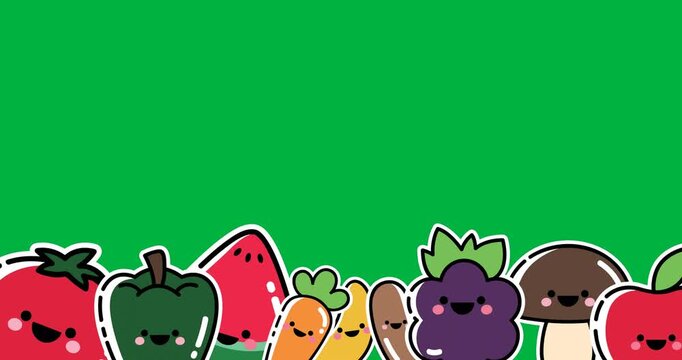 Multiple fruits and vegetables icons with copy space on black background