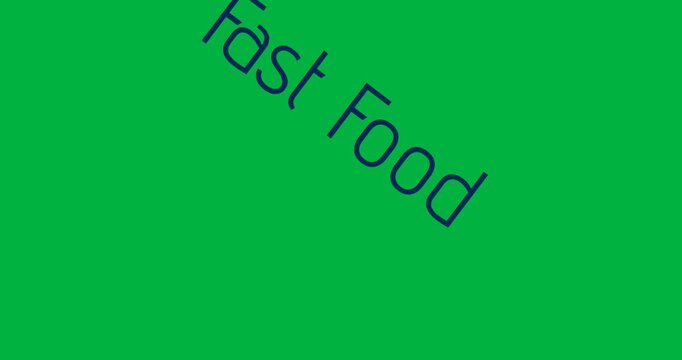 Digital animation of blue fast food text banner against black background