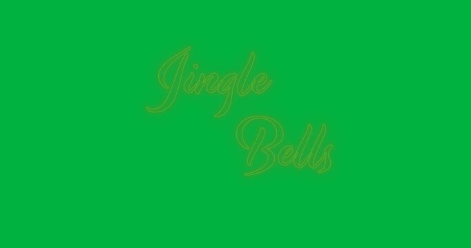 Digital animation of neon orange jingle bells text banner against black background