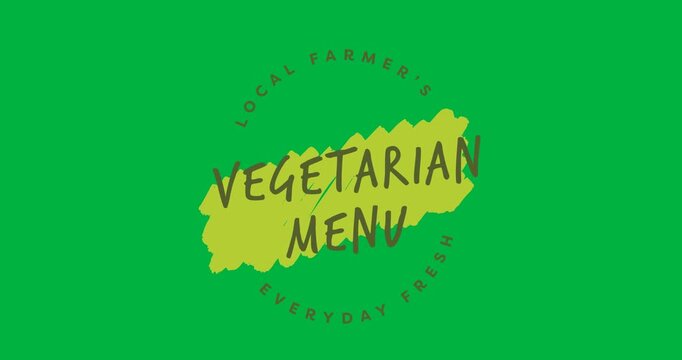 Digital animation of vegetarian menu text banner against black background